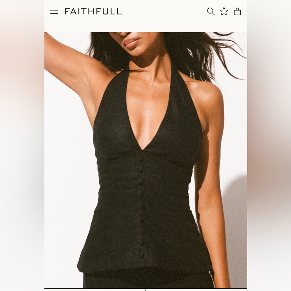 Faithfull the Brand Black Halter Button-Front Tank